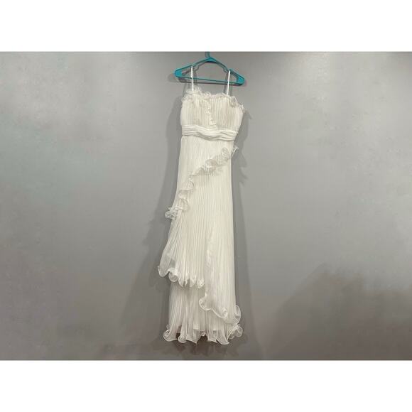 Mac Duggal 49537 White Pleated Tiered Ruffled Strapless Gown Sz 8 - Picture 4 of 9